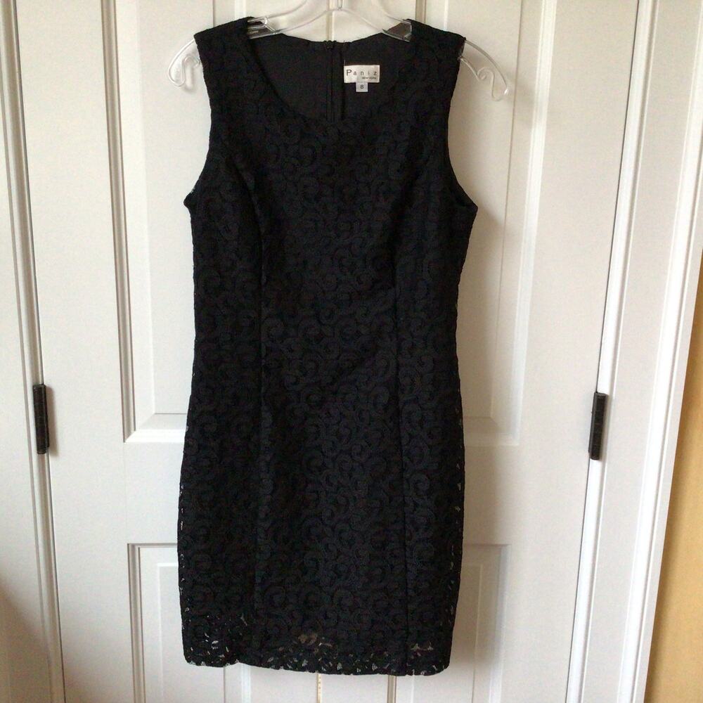 Paniz Black Sheath Lace Dress Sz 8